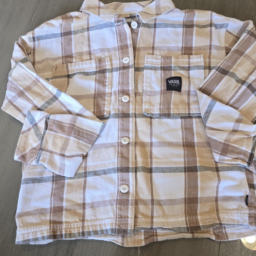 Vans Kids Checkered Button-Down Shirt - Tan and White